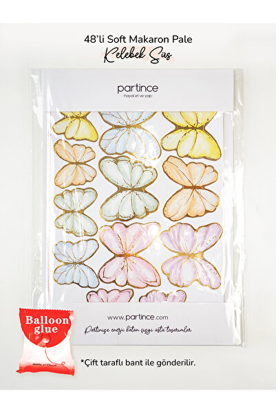 partince 48 Adet Kelebek Süs Soft Makaron Pale Renkli Doğum Günü Süsü