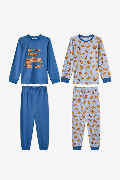 Penti Set pijamale pentru băieți, albastru, din bumbac, cu mâneci lungi, 2 piese