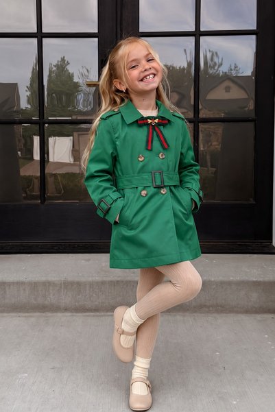 HÇ Hülya Çelik KİDSWEAR 2018 Kız Çocuk Yaka Aksesuarlı Trençkot