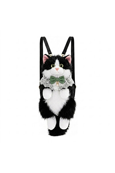 kiddoz Plush Cat Backpack With Adjustable Straps Black | Luxury-Inspired Real...