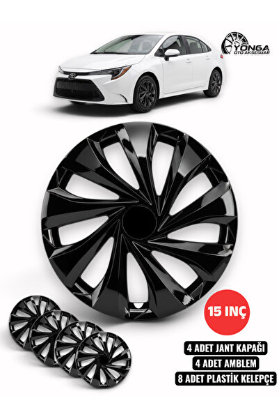 YONGA OTO AKSESUAR TOYOTA COROLLA 15 İnç Kırılmaz Jant Kapağı 4 Adet Piano Bl...