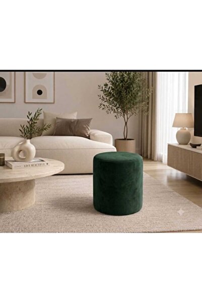 starella home Yeşil Baby Face Puf Kumaş Süngerli Silindir Puf-Bench Tabure