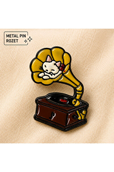 DREAMIOGIFTANDBOX Kedi Gramofon Metal Rozet Pin Broş Çanta Ceket Aksesuar Sev...