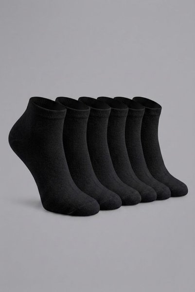 Socketta 6 Pack Black Women's Cotton Seamless Stretchy Bootie Socks - Basic