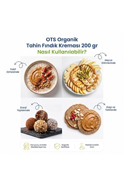 OTS Organik Tahinli Fındık Kreması 200 gr (Organik Sertifikalı, Pestisit Analizli)