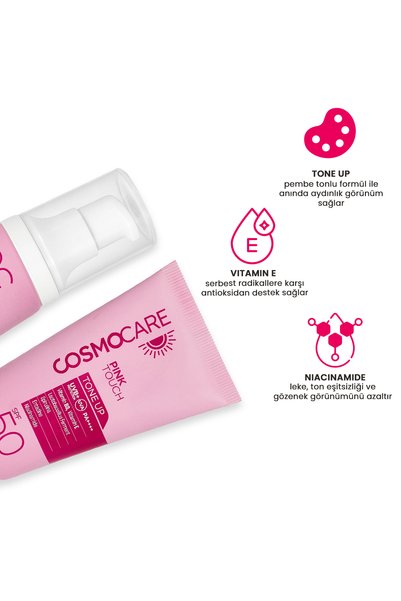 Cosmocare Pink Touch Tone up Sunscreen, Skin Tone Equalizing Tinted Sunscreen, Spf50, Pa++++, 50ml