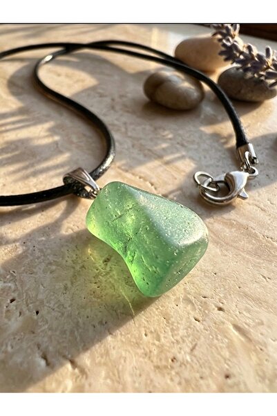 Meneva Aksesuar Aventurine natural stone leather string necklace