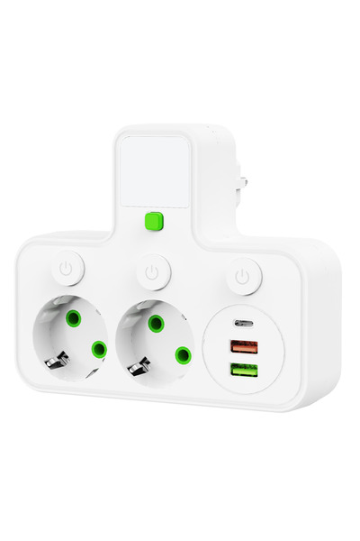 Choice1 EU Plug 2-White Wall Socket 4 AC Outlets 2 USB Ports 1 Type-C EU Plug...
