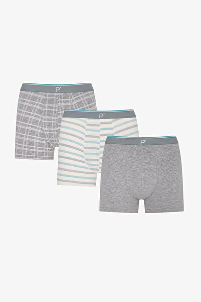 Penti Men's Soft Grid Geometric Patterned 3-Piece Boxer