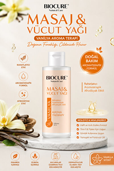 Biocure Rahatlatıcı-Etkili Masaj Yağı Ve Vücut Bakım Yağı / Vanilya Özlü