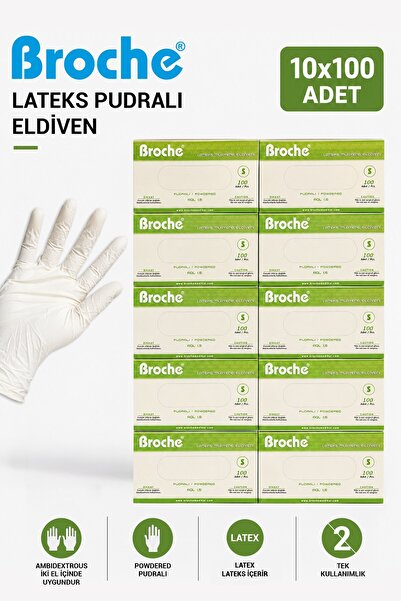 Broche LATEKS PUDRALI MUAYENE ELDİVENİ S BEDEN 10'LU PAKET
