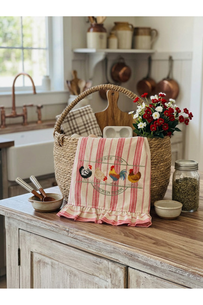 HOME OF BLOSSOM Red Striped Embroidered Kitchen Cloth 40*60cm