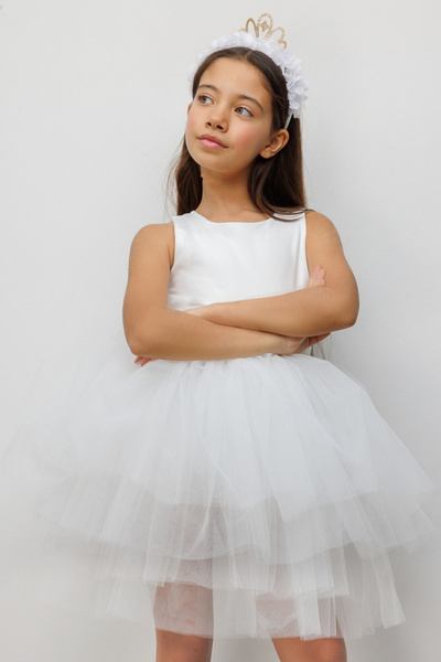 Le Mabelle Girl's Ballerina Dress with White Tulle Skirt - Carmen