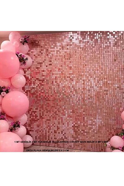 partidolu 3 Adet Rosegold Renk Fon Perdesi Folyo Dekor Süsü 2x1 mt retro