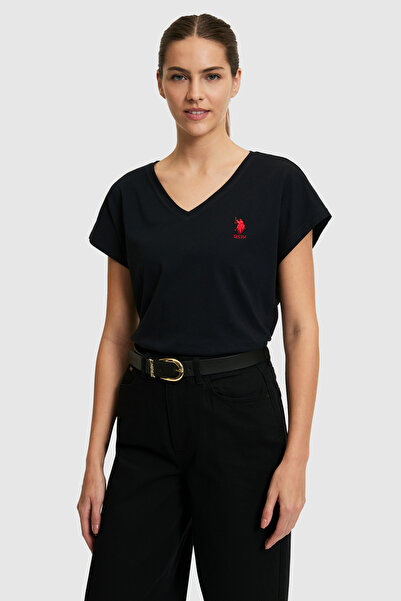 U.S. Polo Assn. Tricou de bază negru pentru femei, cu gât tip crew neck 50323...