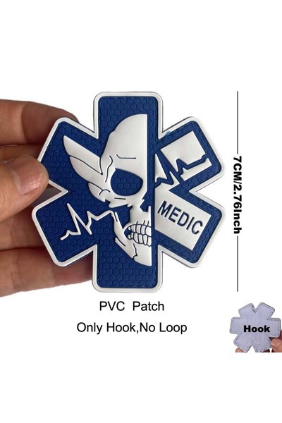 Choice 06-Blue White 3D PVC Medic Badges PARAMEDIC Skull Applique Patches Wit...