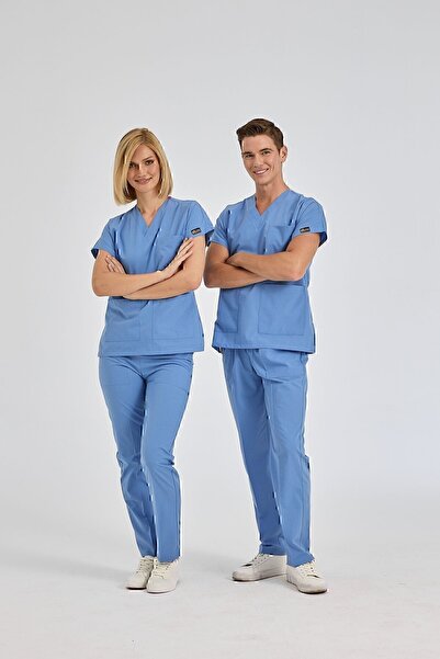 ÇİZGİ MEDİKAL Dr Greys Terikoton Parliament Blue Doctor Nurse Uniform Medical...