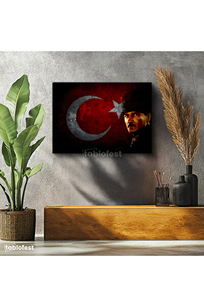 Tablofest Yatay Kanvas Tablo Atatürk Büyük Ay Yıldız Grafik Atatürk Tablosu E...
