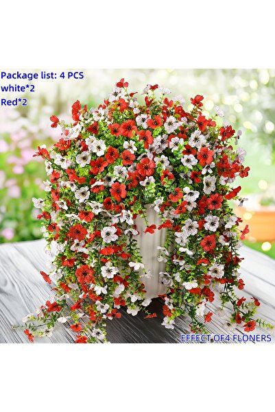 Choice7 White red 4pcs Artificial Hanging Flowers - Realistic Plastic Vine Ga...