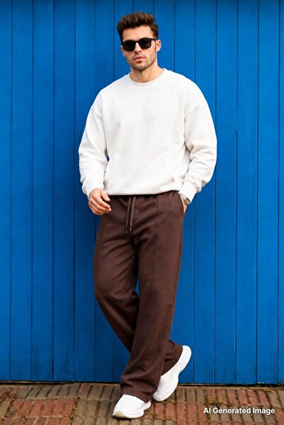 Madmext Bitter Brown Relaxed Fit Men's Sweatpants with Front Stitching Detail...