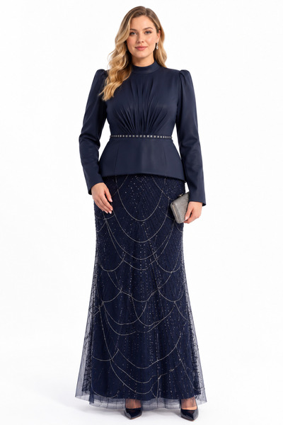 Hennin Stone Embellished Plus Size Custom Evening Dress for Special Occasions