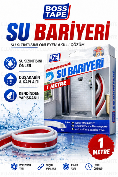 ellante Su Bariyeri 1 Metre | Kendinden Yapışkanlı Su Sızdırmaz Bant | Duşaka...