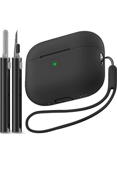 Choice غطاء حماية أسود لسماعات Airpods Pro 2 مع طقم تنظيف، غلاف سيليكون ناعم ...