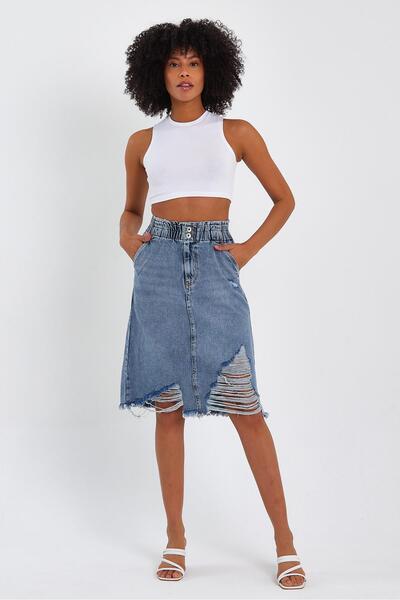 ALEXANDERGARDI Special Collection Long Ripped Detailed Denim Skirt (Ag-2009M)