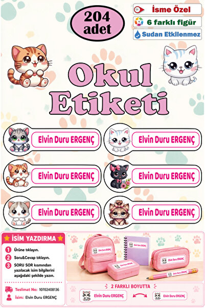 GSticker İsme Özel Okul Etiketi Kalem Defter Etiketi Sticker Kız Erkek Çocuk ...