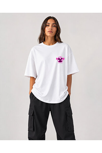 chaygoy Unisex Relaxed Fit Beyaz Tişört I Need More Space Ön ve Sırt Baskılı %100 Pamuk