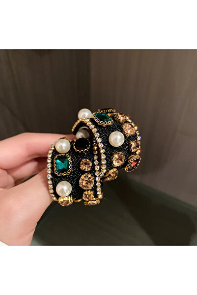 Choice black Vintage Style Colorful Crystal Pearl Hoop Earrings Geometric Whi...