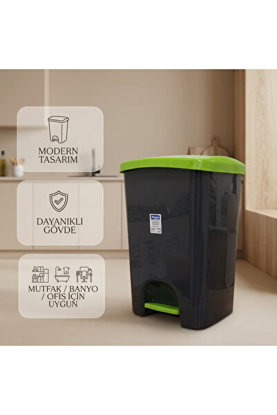 NOSSA 25 Litre Pedallı Siyah Banyo | Mutfak Çöp Kovası Kapaklı Pedallı Çöp Ko...