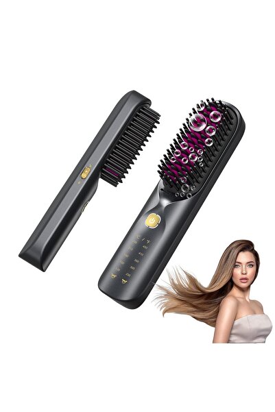 Choice black Cordless Hair Straightener Brush 10,000mAh Portable 300M Negativ...