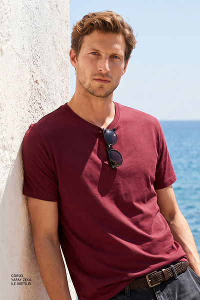AC&Co / Altınyıldız Classics Men/Unisex Claret Red 100% Cotton Slim Fit Slim ...