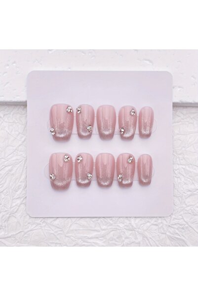 Choice1 S 10pcs Handmade Press On Nails,Cat Eye Light Pink Glossy Short Press...