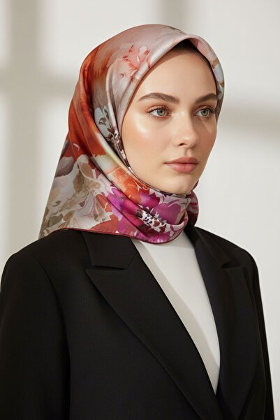 Vissona وشاح بنمط زهرة الحرير من نسيج التويل مقاس 90 × 90 وخياطة يدوية - لون ...