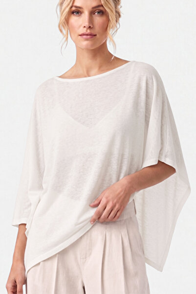 VODENS Women's Ecru 94% Cotton Summer Asymmetrical Transparent Flowy Cape Poncho