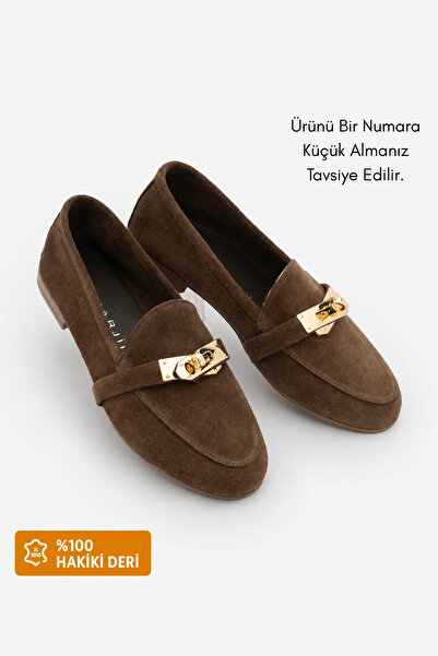 Marjin Kadın Loafer Hakiki Deri Tokalı Makosen Kahve Günlük Ayakkabı Nador Ka...