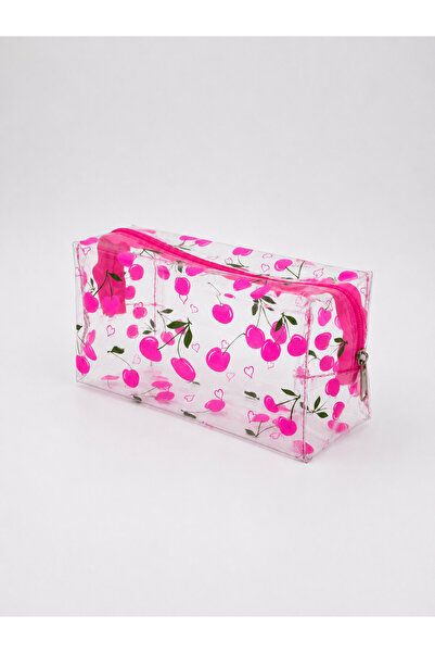 UCCELLO Transparent Pink Cherry Pattern Pvc Makeup Bag Zippered Cosmetic Bag ...