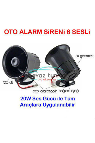 Universal Oto Alarm Sireni 12V 20W 6 Sesli