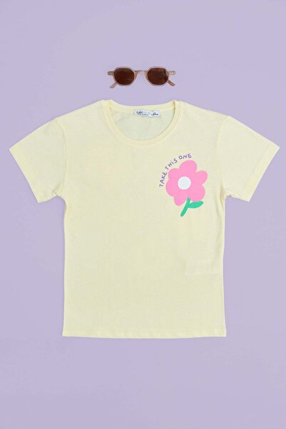 Fulla Moda Flower Printed Crew Neck Girl's T-Shirt