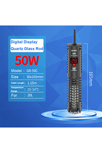 Choice4 سخان SUNSUN Aquarium الغاطس 50 واط، حوض سمك من زجاج الكوارتز، شاشة LC...