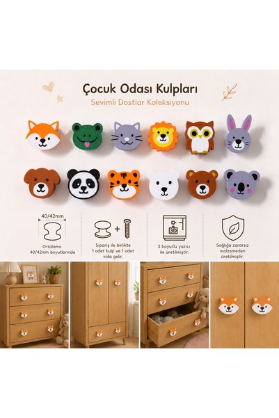 ka tasarım Minipaws Head Collection Montessori Children's Baby Room Handle Sold as a Set of Two