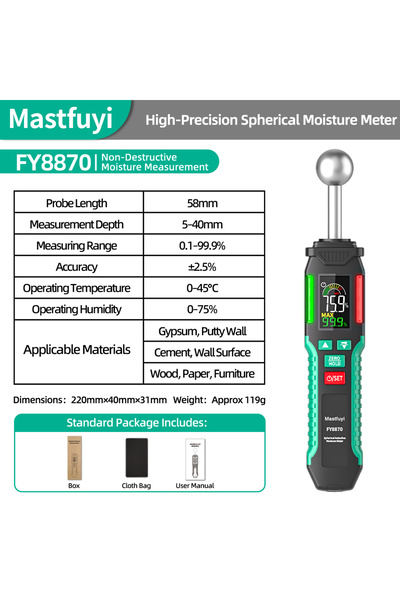 Choice FY8870 Pinless Moisture Meter | Non-Invasive Water Leak Detector for W...