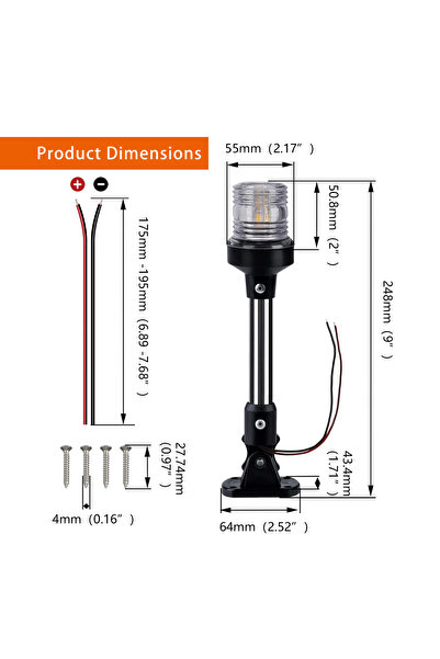 Choice1 9 inch LED Fold Down Anchor Light, Sailing Signal Lamp for Marine, Bo...
