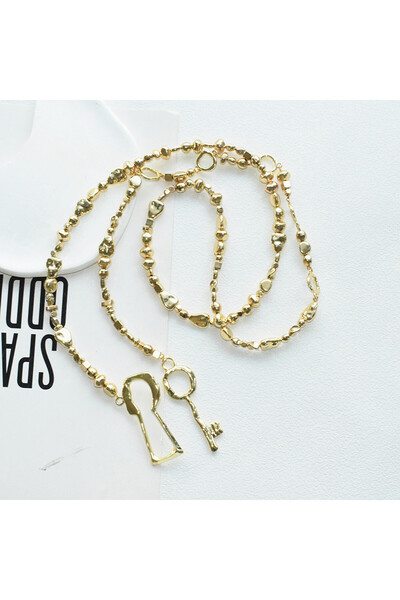Choice 118cm Exggerated Gold-plated Plastic Beads Chain With Alloy Key Lock N...