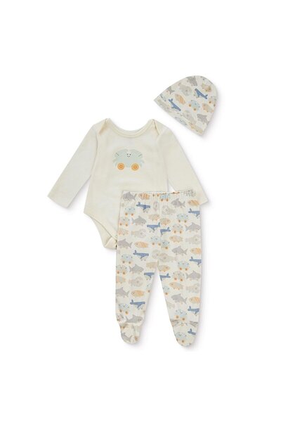 MOTHERCARE Erkek Bebek Body-Alt-Şapka Hayvan Baskılı Çıtçıtlı Bisiklet Yaka L...