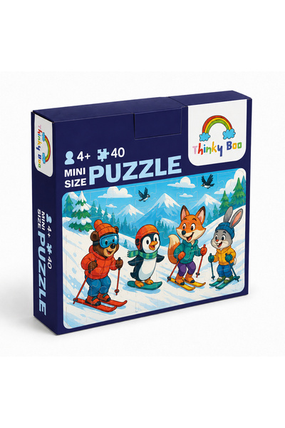 Thinky Boo Hayvanlar Kayakta Mini Puzzle 40 Parça 3-7 Yaş Eğitici Çocuk Puzzl...