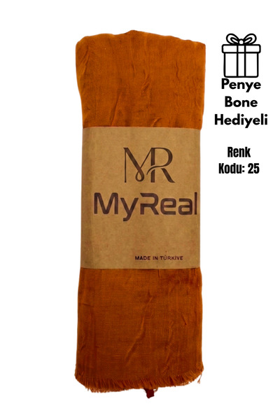 MyReal Bamboo Kraş Shawl Taba - Non-Ironing Natural Texture (90X200 cm)