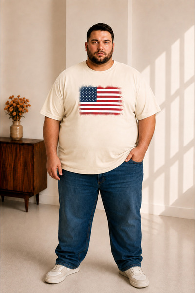 sngl tekstil Men's Large Size Short Sleeve America Flag Printed T-Shirt 3XL 4...